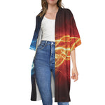 Red And Blue Lightning Print Open Front Beach Cover Up