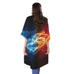 Red And Blue Lightning Print Open Front Beach Cover Up