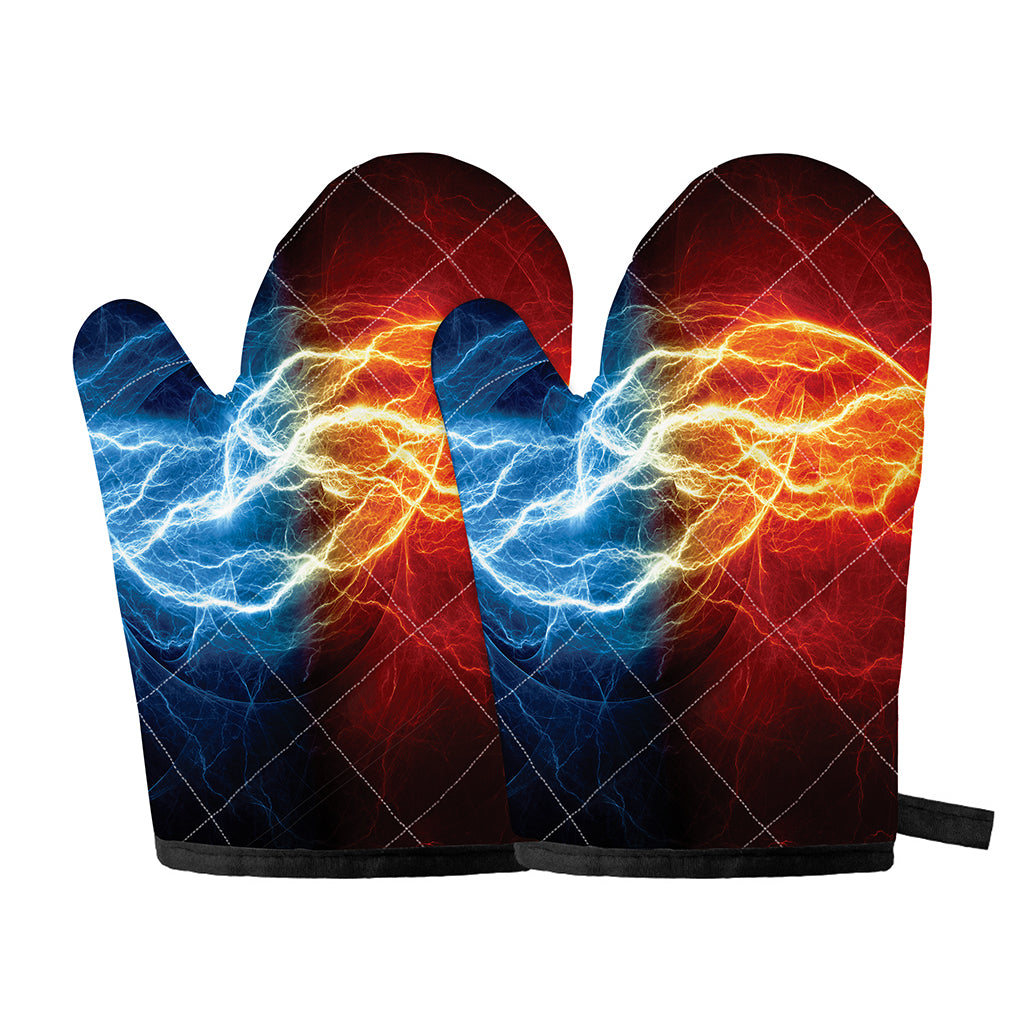 Red And Blue Lightning Print Oven Mitts