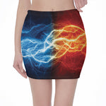 Red And Blue Lightning Print Pencil Mini Skirt
