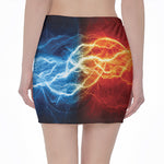 Red And Blue Lightning Print Pencil Mini Skirt