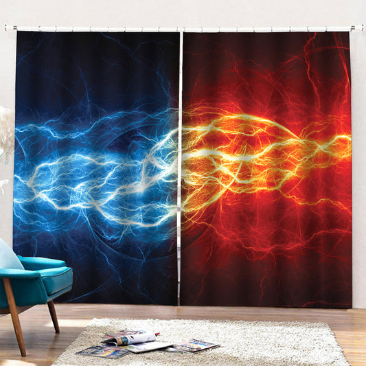 Red And Blue Lightning Print Pencil Pleat Curtains