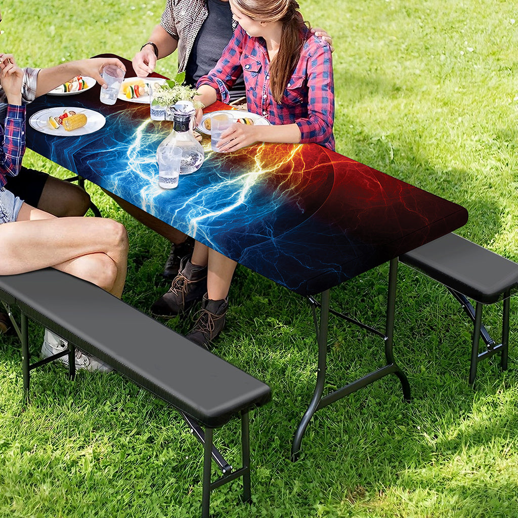 Red And Blue Lightning Print Picnic Table Cover