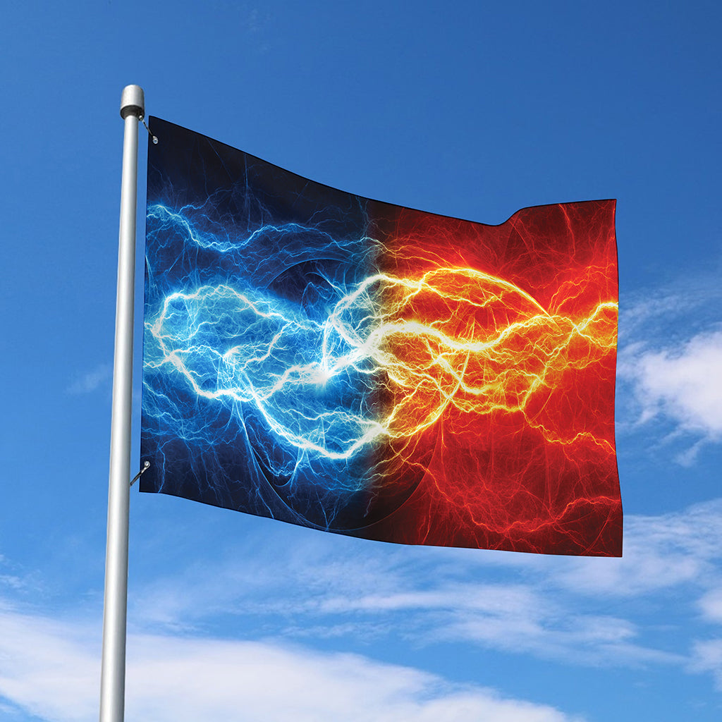 Red And Blue Lightning Print Polyester Flag