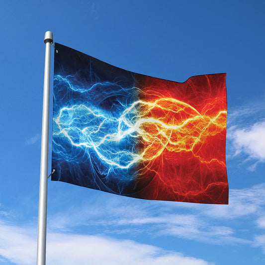 Red And Blue Lightning Print Polyester Flag