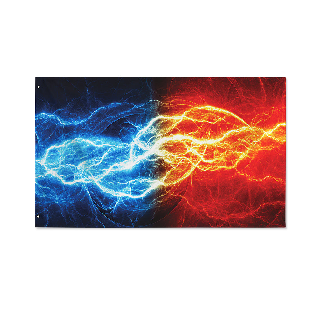 Red And Blue Lightning Print Polyester Flag