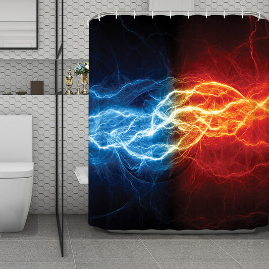 Red And Blue Lightning Print Polyester Shower Curtain