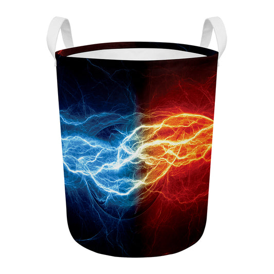 Red And Blue Lightning Print Round Laundry Basket