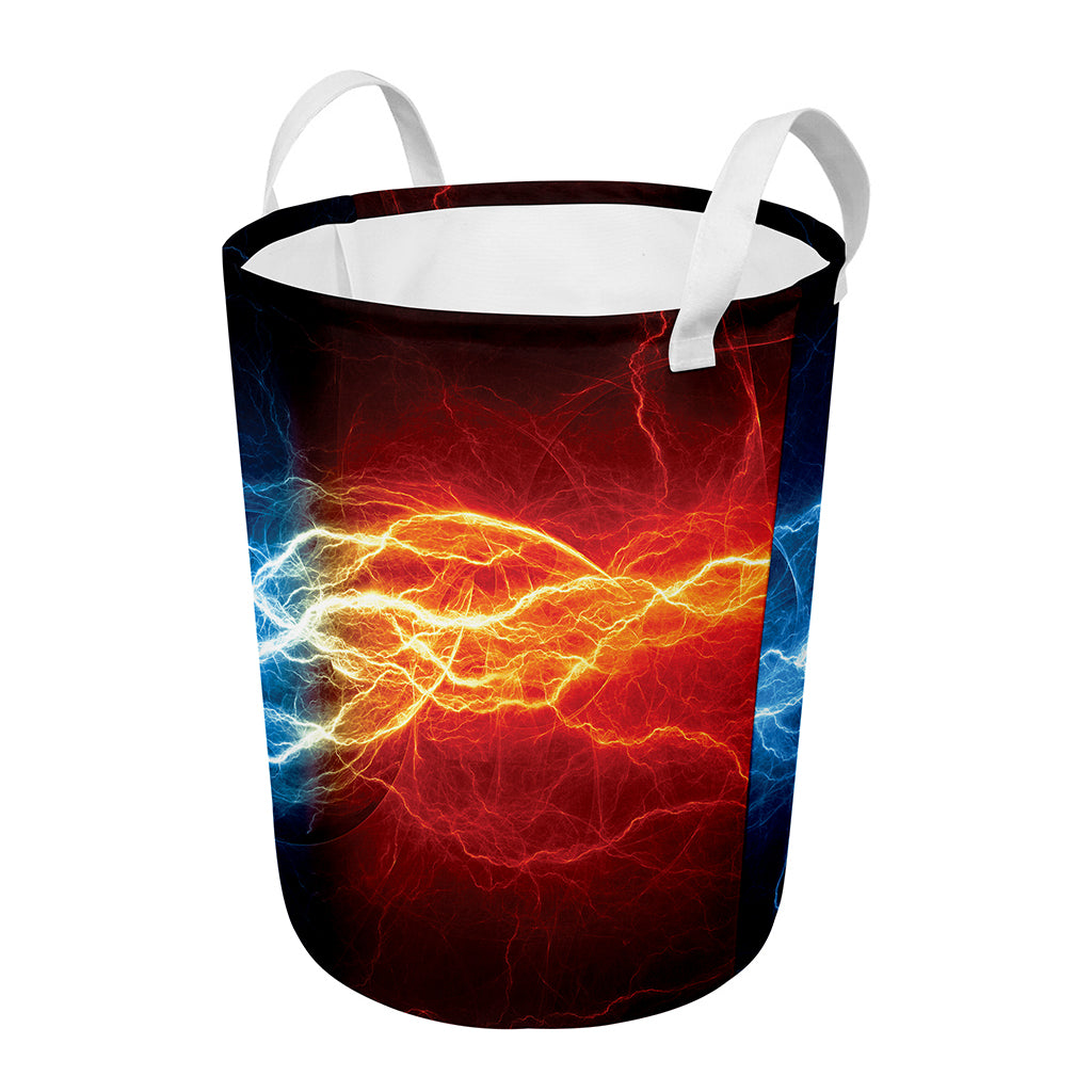 Red And Blue Lightning Print Round Laundry Basket