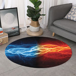 Red And Blue Lightning Print Round Rug