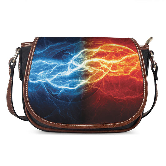 Red And Blue Lightning Print Saddle Bag