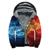 Red And Blue Lightning Print Sherpa Lined Zip Up Hoodie