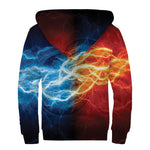 Red And Blue Lightning Print Sherpa Lined Zip Up Hoodie