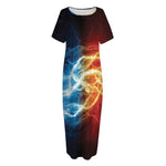 Red And Blue Lightning Print Short Sleeve Long Nightdress