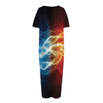 Red And Blue Lightning Print Short Sleeve Long Nightdress