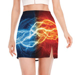 Red And Blue Lightning Print Side Slit Mini Skirt