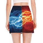 Red And Blue Lightning Print Side Slit Mini Skirt