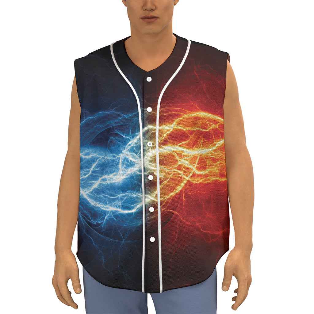 Red And Blue Lightning Print Sleeveless Baseball Jersey