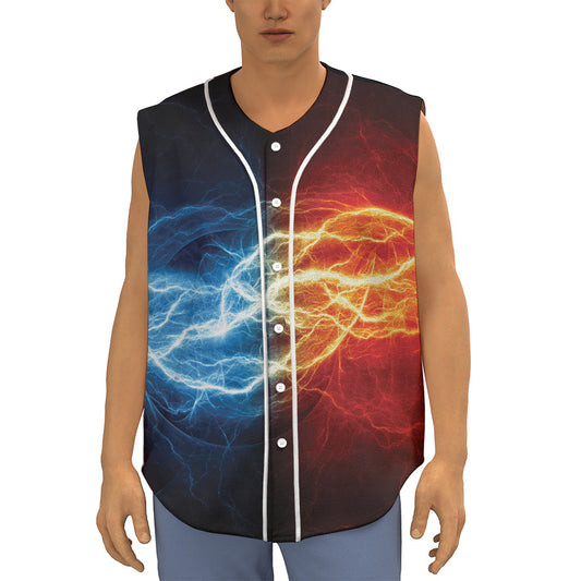 Red And Blue Lightning Print Sleeveless Baseball Jersey