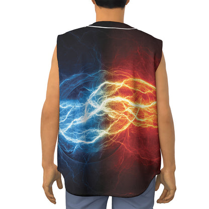 Red And Blue Lightning Print Sleeveless Baseball Jersey