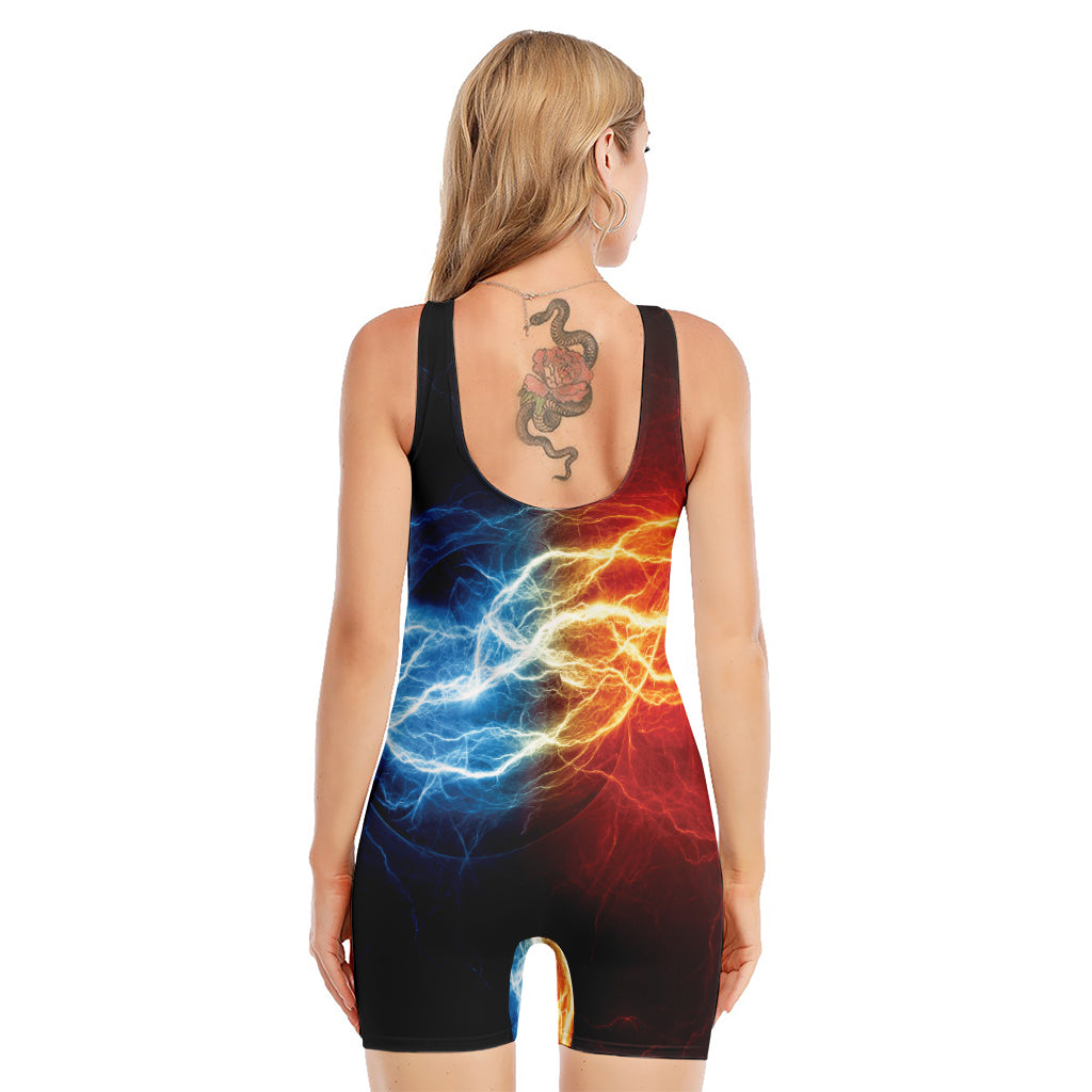 Red And Blue Lightning Print Sleeveless One Piece Swimsuit