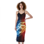 Red And Blue Lightning Print Slim Fit Midi Cami Dress