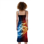 Red And Blue Lightning Print Slim Fit Midi Cami Dress