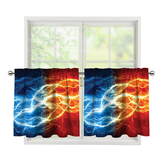 Red And Blue Lightning Print Tier Curtains