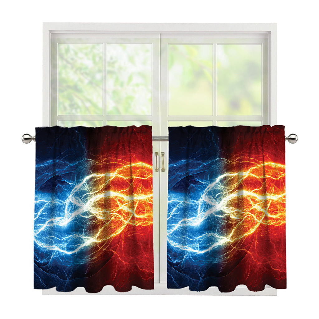 Red And Blue Lightning Print Tier Curtains