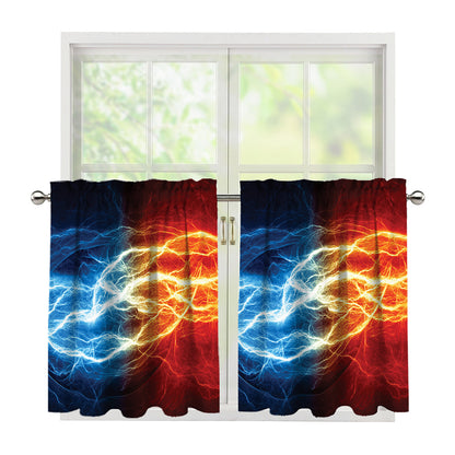 Red And Blue Lightning Print Tier Curtains
