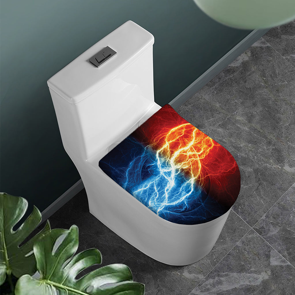 Red And Blue Lightning Print Toilet Lid Cover