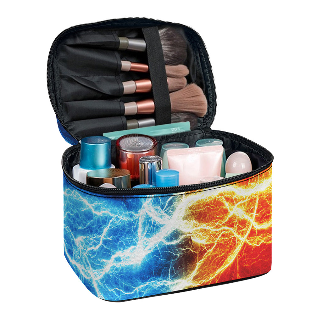Red And Blue Lightning Print Travel Makeup Bag
