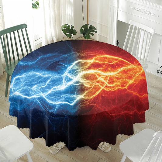 Red And Blue Lightning Print Waterproof Round Tablecloth