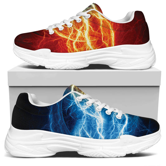 Red And Blue Lightning Print White Chunky Shoes