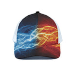 Red And Blue Lightning Print White Mesh Trucker Cap