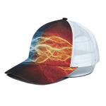Red And Blue Lightning Print White Mesh Trucker Cap