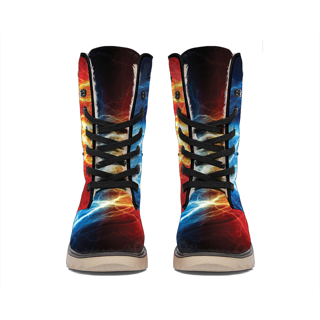 Red And Blue Lightning Print Winter Boots
