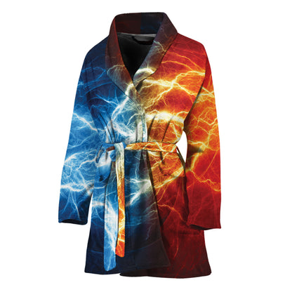 Red And Blue Lightning Print Women's Bathrobe