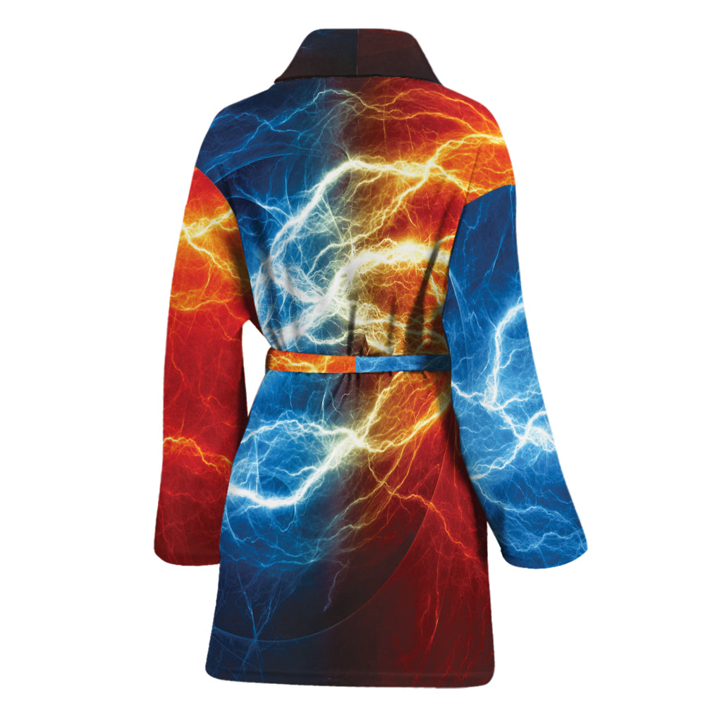 Red And Blue Lightning Print Women's Bathrobe