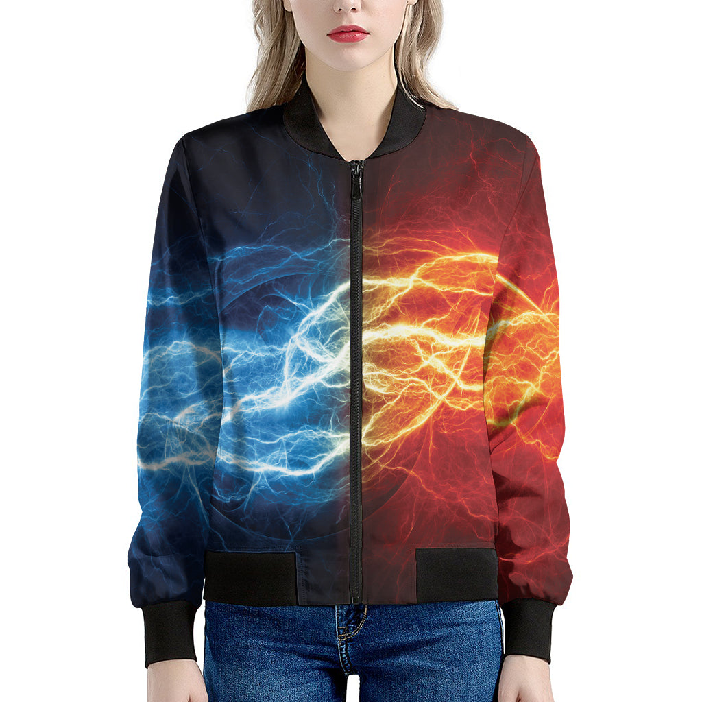Red And Blue Lightning Print Women's Bomber Jacket