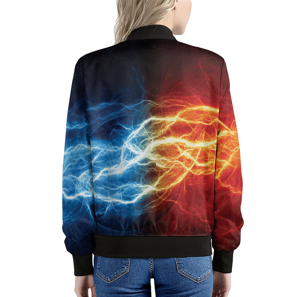 Red And Blue Lightning Print Women's Bomber Jacket