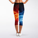 Red And Blue Lightning Print Women's Capri Leggings