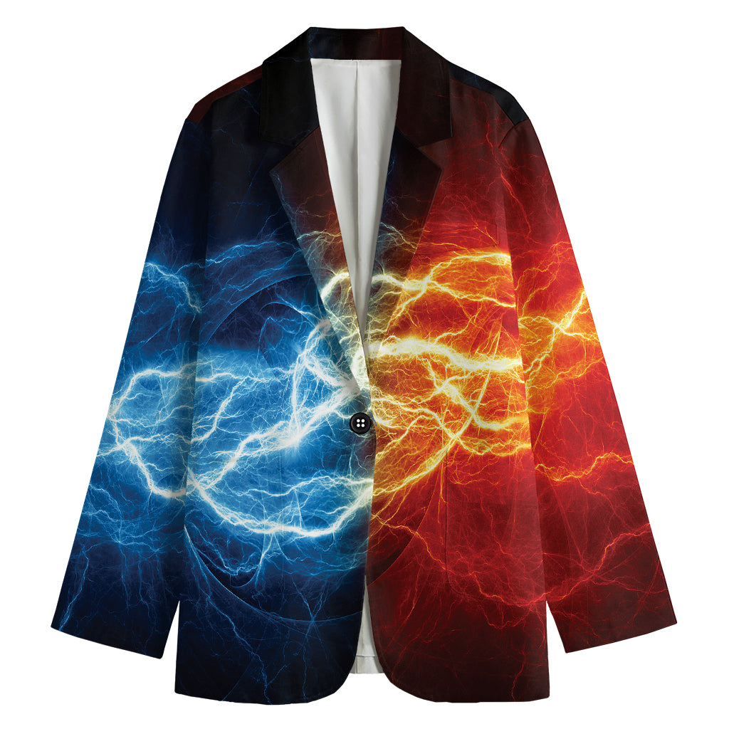 Red And Blue Lightning Print Women's Cotton Blazer