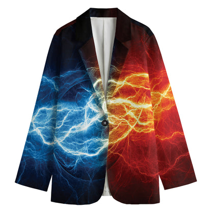 Red And Blue Lightning Print Women's Cotton Blazer