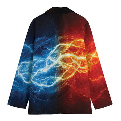 Red And Blue Lightning Print Women's Cotton Blazer