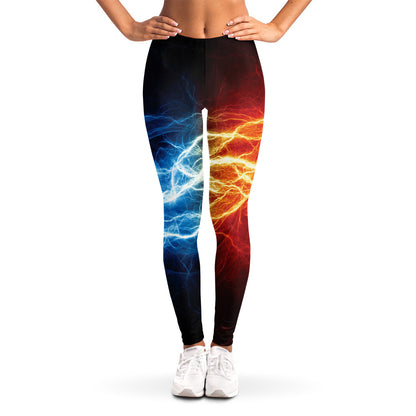 Red And Blue Lightning Print Women's Leggings
