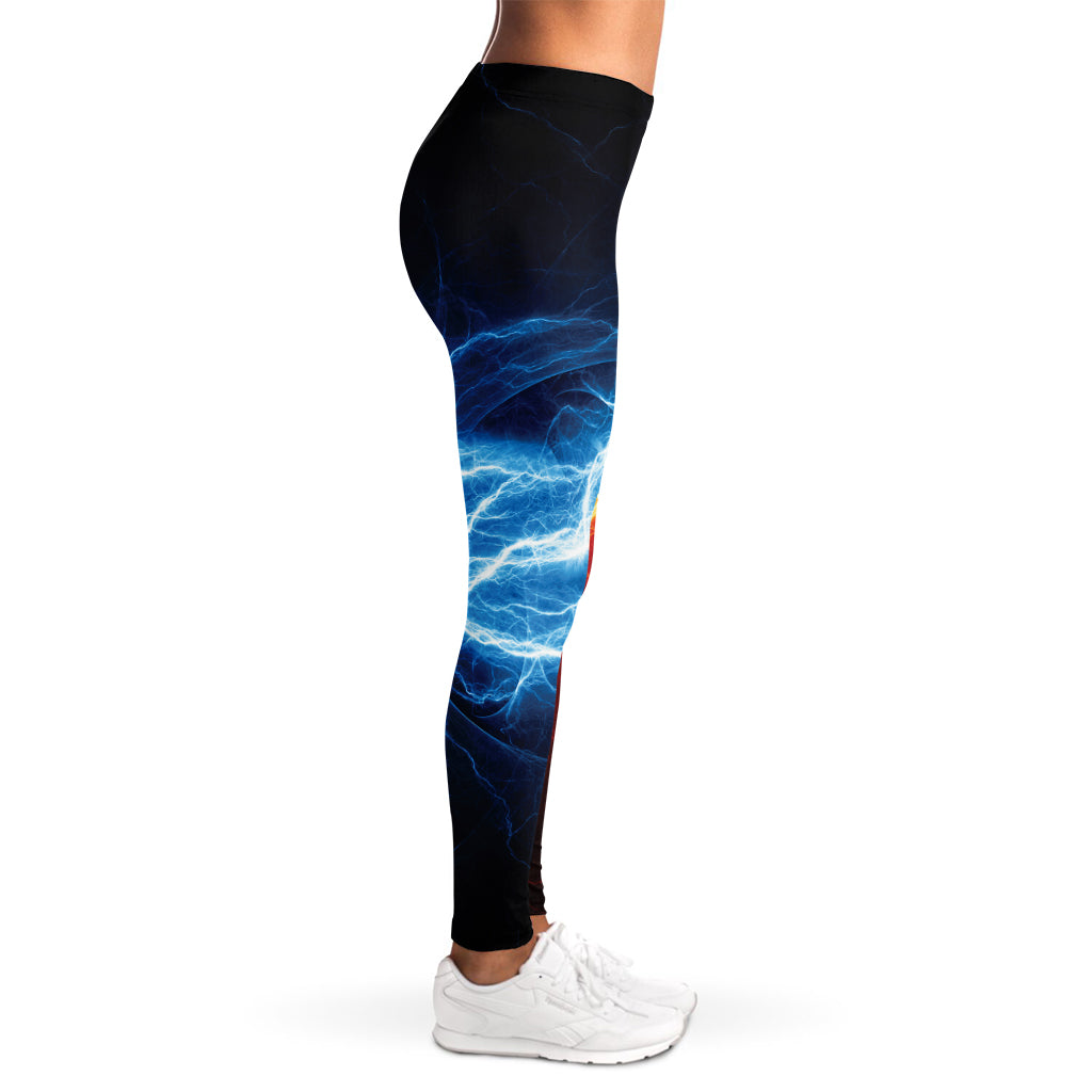Red And Blue Lightning Print Women's Leggings