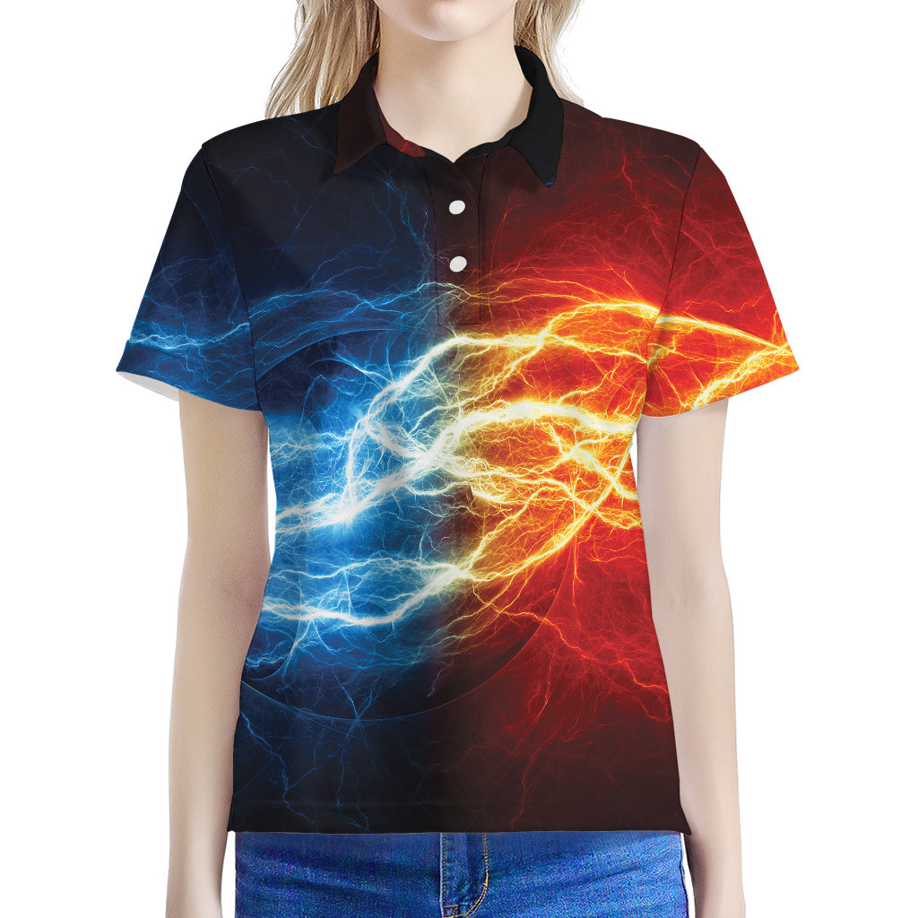 Red And Blue Lightning Print Women's Polo Shirt