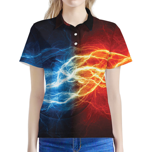 Red And Blue Lightning Print Women's Polo Shirt