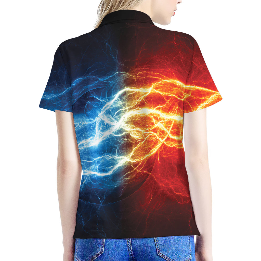 Red And Blue Lightning Print Women's Polo Shirt
